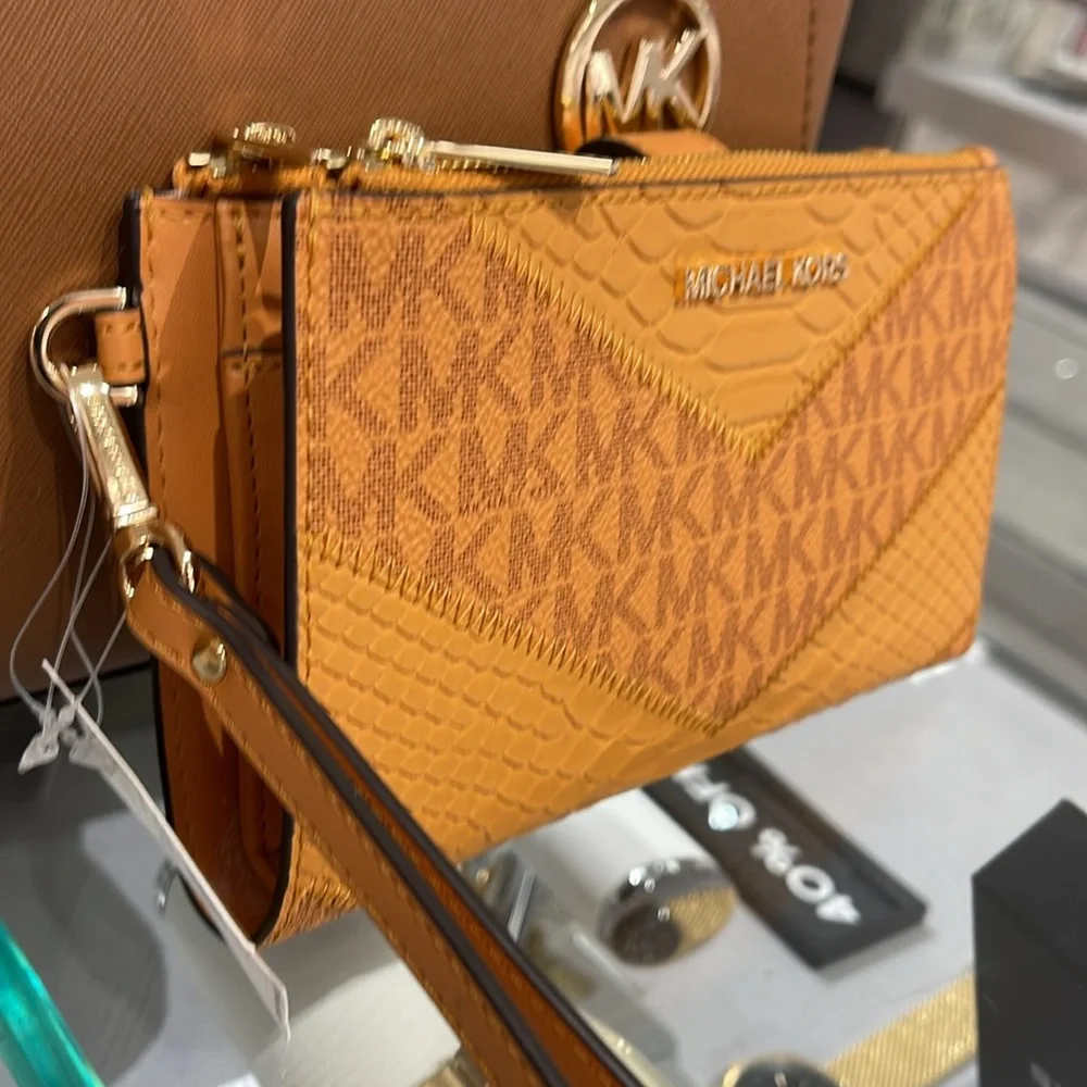 MICHAEL KORS JST LG DOUBLE ZIP WRISTLET WALLET PHONE HOLDER CIDER NWT